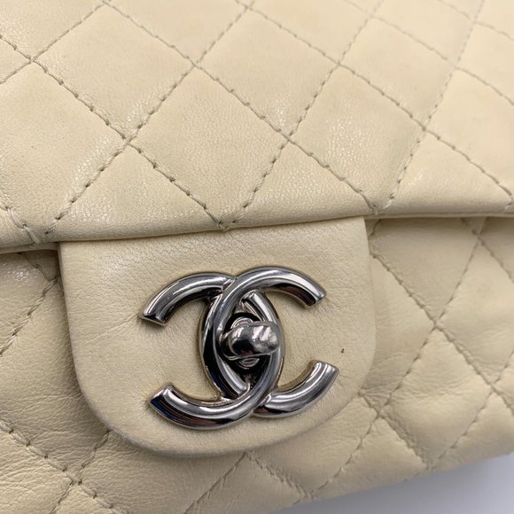 Authentic Chanel Beige Calfskin Flap Shoulder Bag - Picture 5 of 15